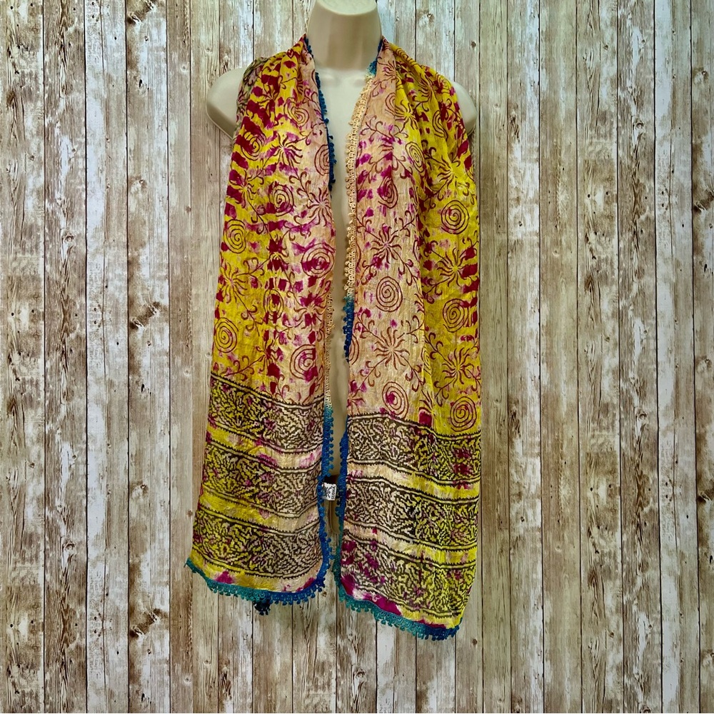 Floral Yellow and Pink Scarf 100% SILK